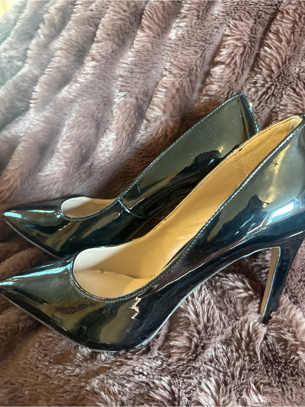 BCBG Classic Black Patent Pointed-Toe Pumps